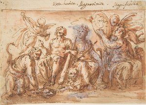 Allegorische Figuren: Kraft, Herkules erdrosselt die Hydra, Fülle und Ruhm, 1600-1650