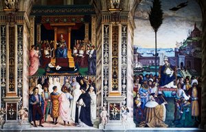 Pius II. bei der Ankunft in Ancona zur Kreuzfahrt, Fresko von Pinturicchio