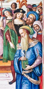 Die Piccolomini-Bibliothek, Nordostwand: „Aeneas Sylvius hält eine Rede vor König Jakob I. von Schottland, Winter 1435“