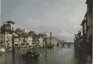 Der Arno zwischen der Ponte Vecchio und der Ponte Santa Trinità, Florenz, 1740