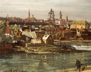 Blick auf München von Haidhausen mit dem Fluss Isar im Zentrum (Detail) von Bernardo Bellotto