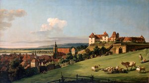 Blick auf Pirna vom Schloss Sonnenstein, 1750er von Bernardo Bellotto