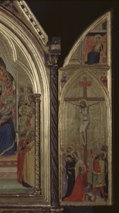 Triptychon (rechter Flügel) Die Kreuzigung Christi und Verkündigung (oben), 1338