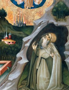 Einsiedler in Ekstase, Detail (vom Altarbild der hl. Maria Magdalena), von Bernat Martorell, katalanische gotische Kunst