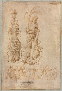 Entwurf für einen Kandelaber, allegorische Figur der Fülle, Ornamentrelief-Design von Bernardo Parentino