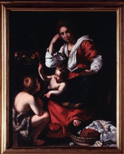Darstellung der Heiligen Familie mit dem Heiligen Johannes dem Täufer (Die Heilige Familie mit dem Heiligen Johannes dem Täufer) von Bernardo Strozzi