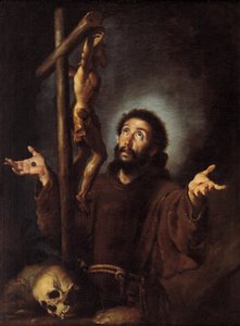 Der heilige Franz von Assisi, der das Kruzifix anbetet