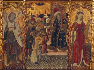 Heiliger Michael und Heilige Katharina, flankierend das Martyrium der Heiligen Eulalia von Barcelona (289-304)