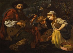 Gitarrenspieler mit Junge und Mädchen (Allegorie des Hörens und Schmeckens) von Bernhard Keil
