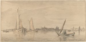 Fluss mit Stadt, 1775 von Bernhard Schreuder