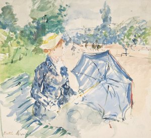 Eine Frau sitzt auf einer Bank an der Avenue du Bois, 1885 von Berthe Morisot