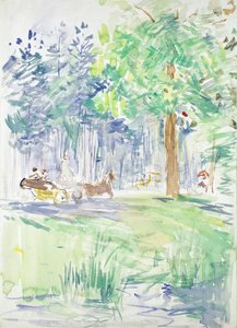 Pferd und Kutsche auf einem Waldweg, nach 1883 von Berthe Morisot