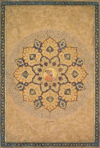 Shamsa Sonnenstrahl mit Porträt von Aurangzeb 1618-1707, aus dem Album des Kaisers