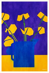 Gelbe Blumen Blauer Krug
