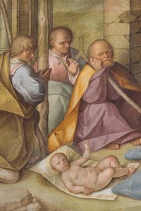 Zentrales Kirchenschiff, Vierte Nordspanne, Anbetung der Hirten, Boccaccio Boccaccino 1516-17, Detail von Boccaccio Boccaccino