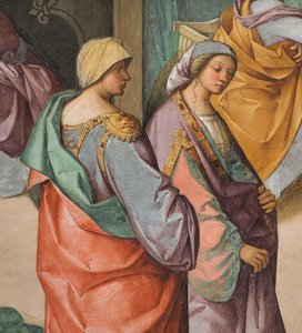 Zentrales Schiff, zweiter nördlicher Spann, Geburt der Jungfrau, Boccaccio Boccaccino 1514-15 (Detail) von Boccaccio Boccaccino