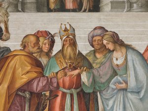 Zentrales Kirchenschiff, zweite nördliche Spannweite, Heirat der Jungfrau, Boccaccio Boccaccino 1514-15, Detail