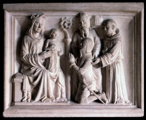 Die Jungfrau präsentiert Jesus drei Personen (Skulptur) von Bonino da Campione