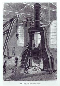 Der Le Creusot-Dampfhammer, Illustration für ein Buch über Industriemaschinen, ca. 1880 von Bonnafoux