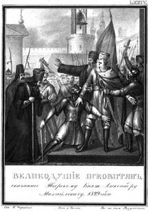Großfürst Alexander Michailowitsch in Pskow. 1329 aus Illustrierter Karamzin, 1836