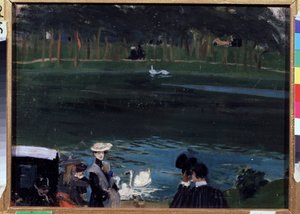 Bois de Boulogne. Der See mit Schwänen und Spaziergängern von Boris Mikhailovich Kustodiev
