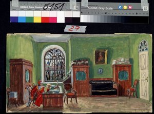 Vorbereitendes Bühnenbild für das Theaterstück Der Tod von Pasukhin von Mikhail Saltykov-Shchedrin