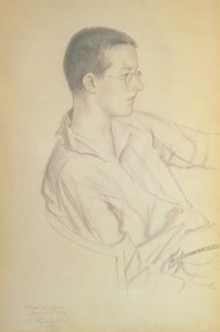 Porträt von Dmitri Dmitrijewitsch Schostakowitsch, 1923 von Boris Mikhailovich Kustodiev
