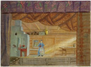 Bühnenbild für das Stück Virineya von Lidia Seyfullina, 1925