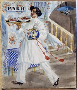Ein russischer Kellner in einer Taverne in Moskau