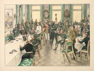 Das traditionelle Frühstück zur Erinnerung an die Schlacht von Telish, an der das Egerski-Garde-Regiment am 12. Oktober 1877 teilnahm von Boris V. de Heroys