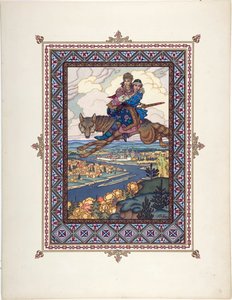 Der Feuervogel und der graue Wolf - Illustration für das Märchen von Iwan Zarewitsch, dem Feuervogel und dem grauen Wolf