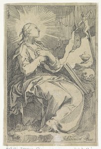 Die reuige Maria Magdalena in der Höhle vor einem Kruzifix