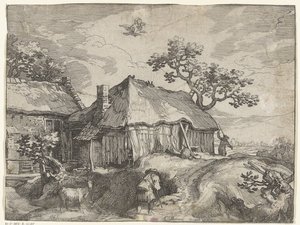 Landschaft mit Bauernhof und Raub von Ganymedes