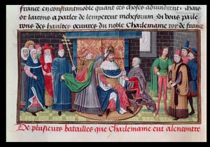 Die Krönung von Kaiser Karl dem Großen durch Papst Leo III. am Heiligabend 800 n. Chr., aus Chroniques des empereurs von David Aubert, 1462 von Brabant School