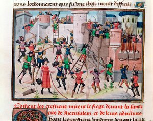 Ms 5089-90 Die Belagerung Jerusalems durch die Christen während eines der Kreuzzüge, aus Chroniques des empereurs von David Aubert, 1462 von Brabant School