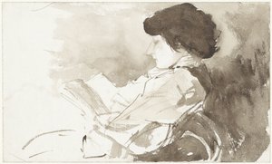 Lesende Frau im Profil