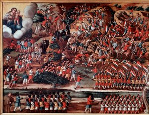 Ex-voto, das die Schlacht von Guararapes darstellt von Brazilian School