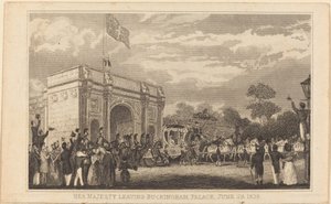 Ihre Majestät verlässt den Buckingham Palace, 28. Juni 1838 (linke Hälfte)