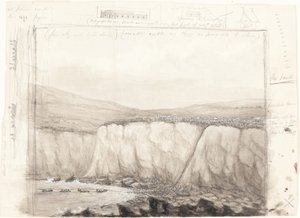 Skizze von Booten in der Nähe einer Klippe