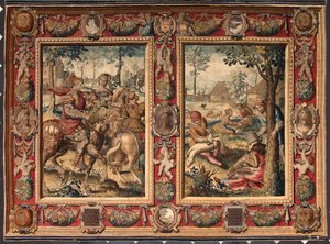 Monat Mai und Juni: Jagen und Schafe scheren. Wandteppich aus den Manufakturen von Mortlake. 17. Jahrhundert Genua, Musei di Strada Nuova von British School