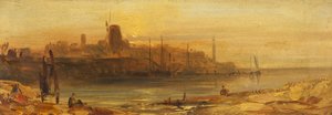 Sonnenuntergang: Hafen und Leuchtturm, ca. 1825 von British School