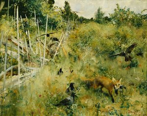Ein Fuchs fängt eine Krähe von Bruno Andreas Liljefors