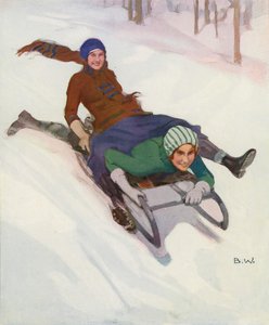 Zwei Frauen beim Rodeln