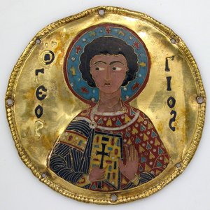 Medaille mit dem Heiligen Georg von einem Ikonenrahmen, ca. 1100 (Gold, Silber und Email Cloisonné)