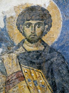 Mercurius von Caesarea, Fragment eines Freskos aus der Kirche St. Maria von Konstantinopel (heute Odalar-Moschee), Istanbul, Türkei. Byzantinische Zivilisation