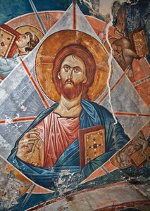Salvator Mundi (Erlöser der Welt) - Malerei von Damiane (aktiv im 14. Jahrhundert) - 14. Jahrhundert - Fresko - St. Georgs Kloster, Ubisi (Georgien) von Byzantine