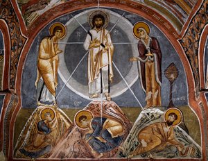 Verklärung, byzantinisches Fresko (12. Jahrhundert), Karanlik Kilise (Dunkle Kirche) (12.-13. Jahrhundert), Göreme (Unesco-Weltkulturerbe) von Byzantine