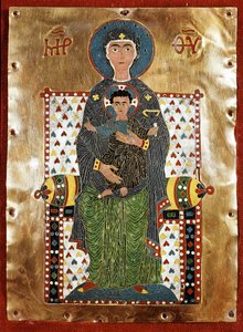 Byzantinische Kunst: „Jungfrau mit Kind“ (Jungfrau mit Kind) Emaille des 12. Jahrhunderts