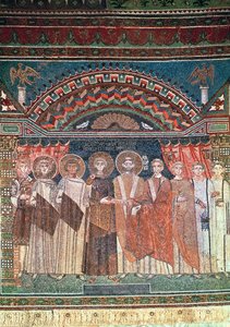 Konstantin IV. gewährt Bischof Reparatus Privilegien für die Kirche von Ravenna, 671-77 (Mosaik)
