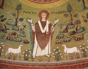 Porträt von Apollinaris von Ravenna, erster Bischof von Ravenna und Classe (Detail des Mosaiks, 6. Jahrhundert) von Byzantine School